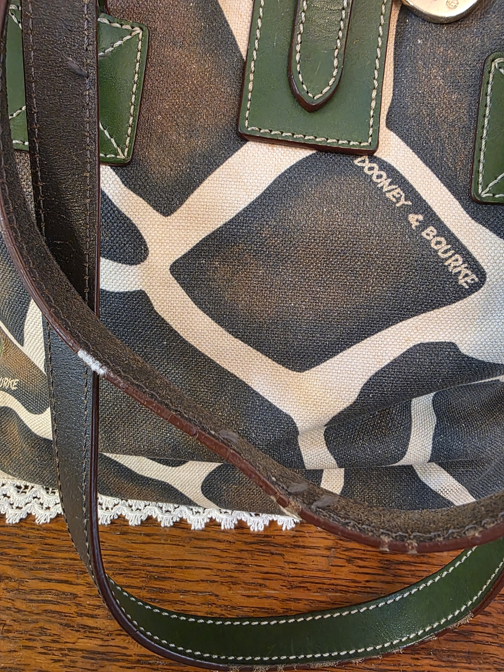 Dooney & Bourke Green Trim Giraffe-Print Canvas Tote - Picture 8 of 14